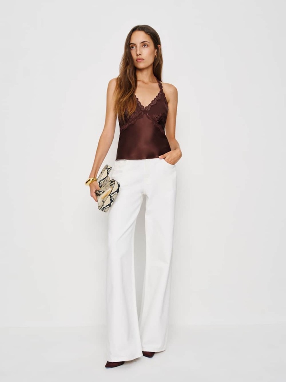 Nwt reformation Monica silk halter in mahogany - size s